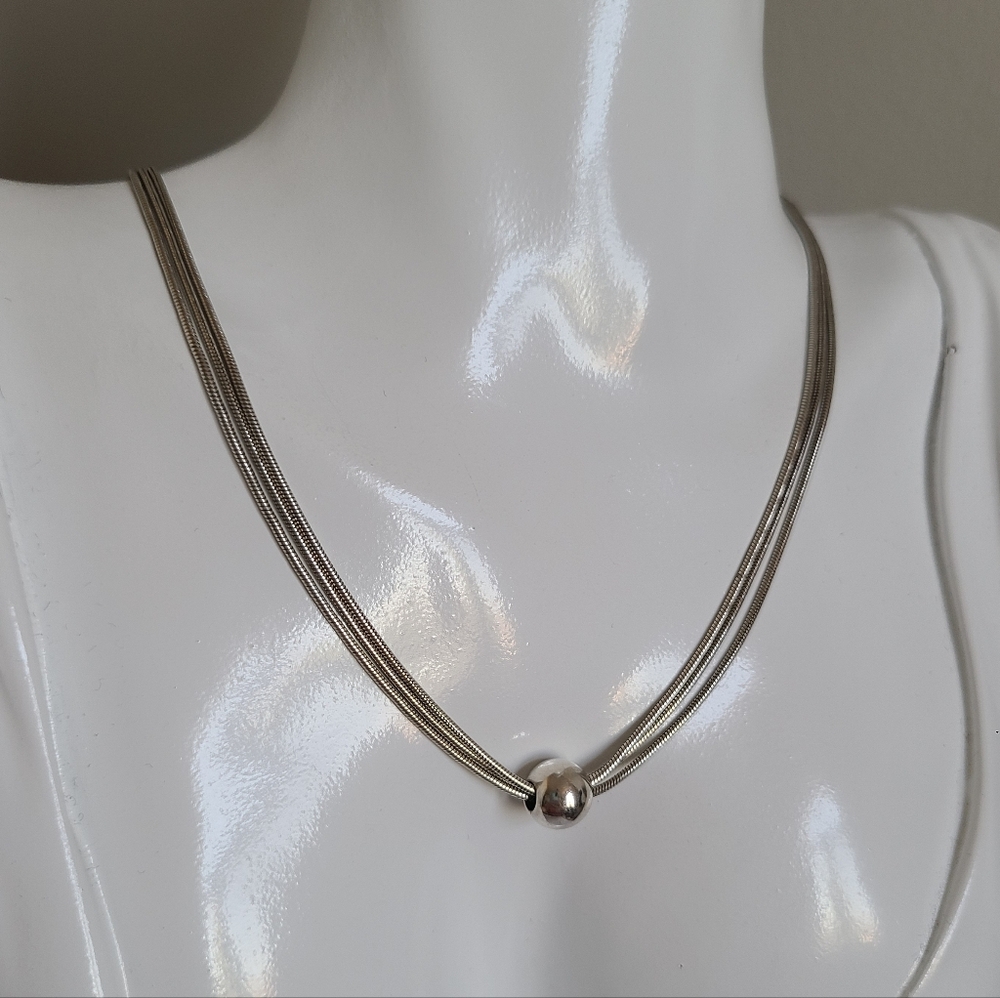 Vintage SILPADA 16" Modernist Sterling Silver 3 Strand Chain Ball Necklace - Picture 3 of 10